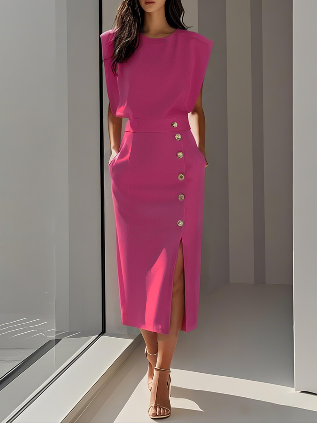 Women's Midi Dress – Bright Pink