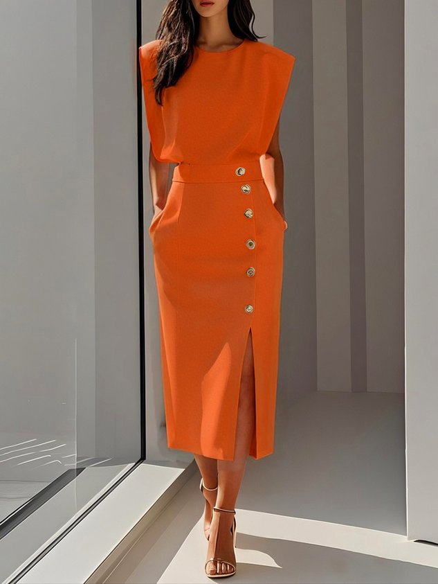 Women's Midi Dress – Orange