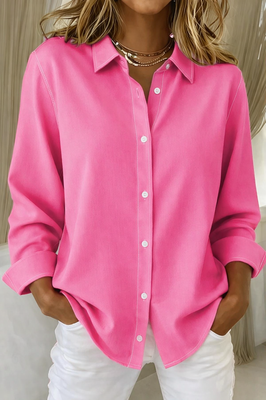 Women's Long Sleeve Blouse – Dark Pink