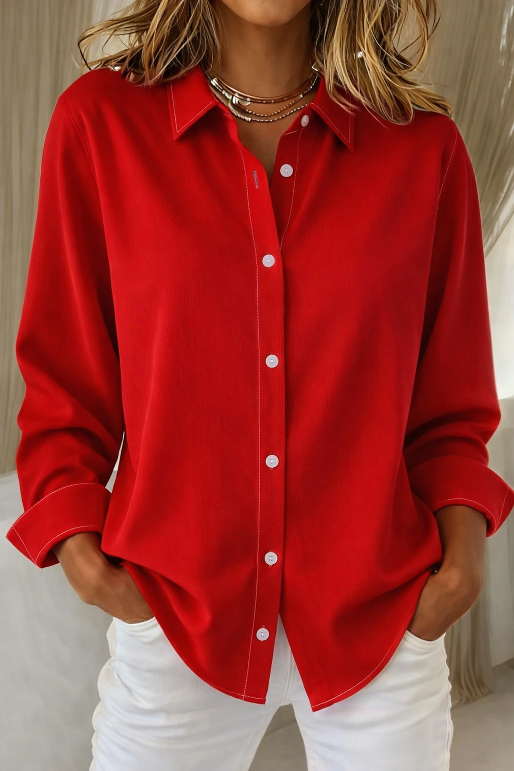 Women's Long Sleeve Blouse – Red