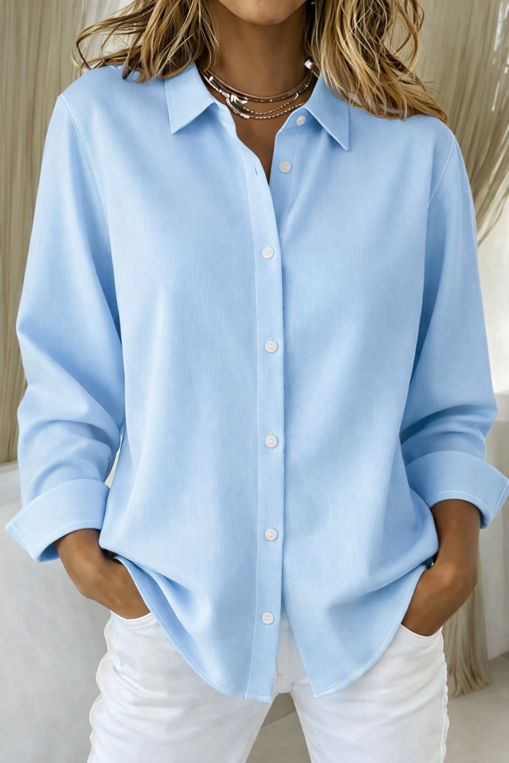 Women's Long Sleeve Blouse – Blue