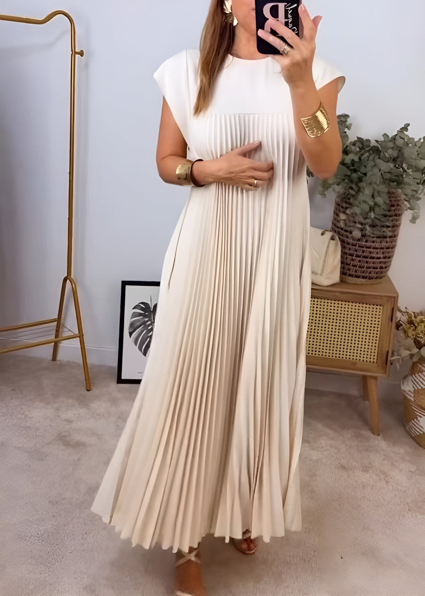 Women's Pleated Maxi Dress – Beige