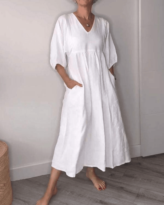 Women's V Neck Maxi Dress – White