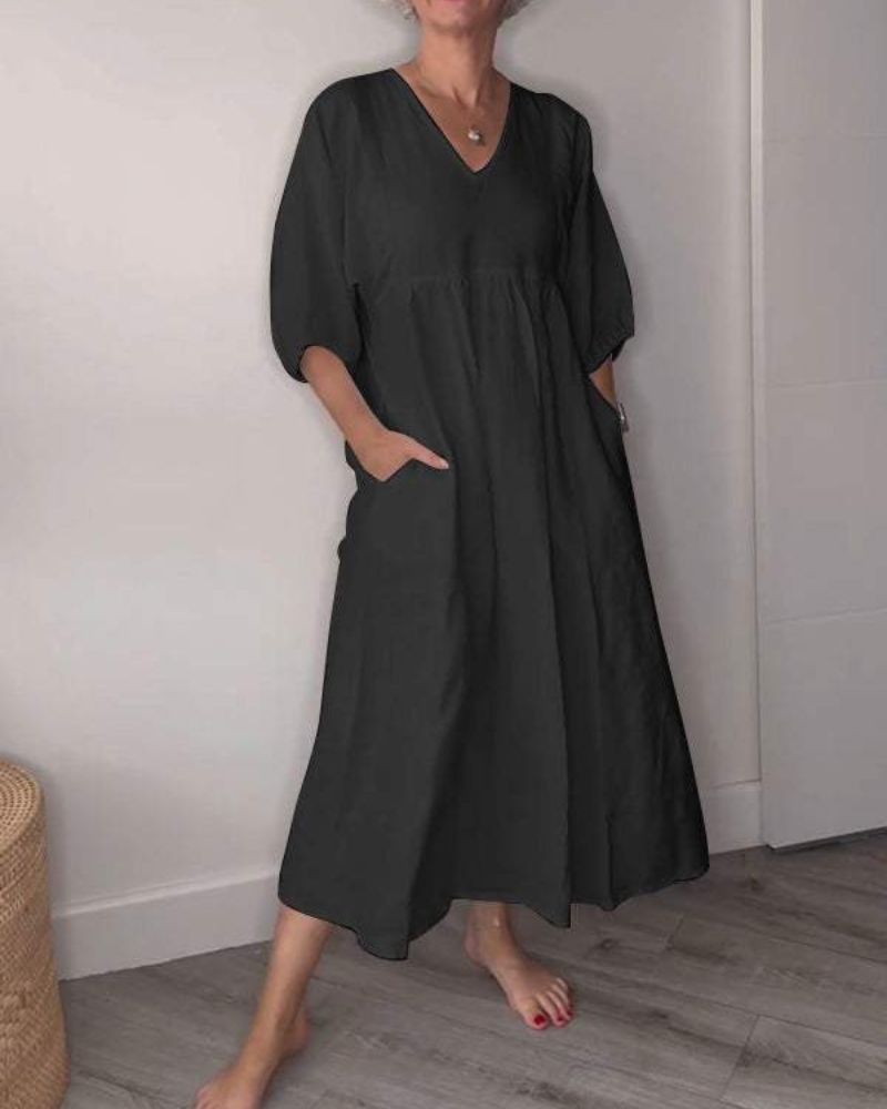 Women's V Neck Maxi Dress – Black