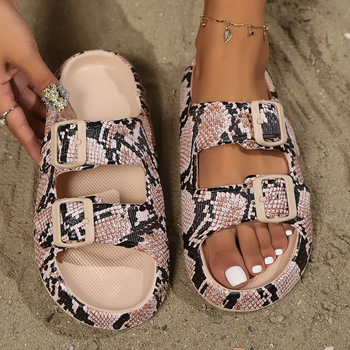 Women's Flat Buckle Sandals – Rose Python
