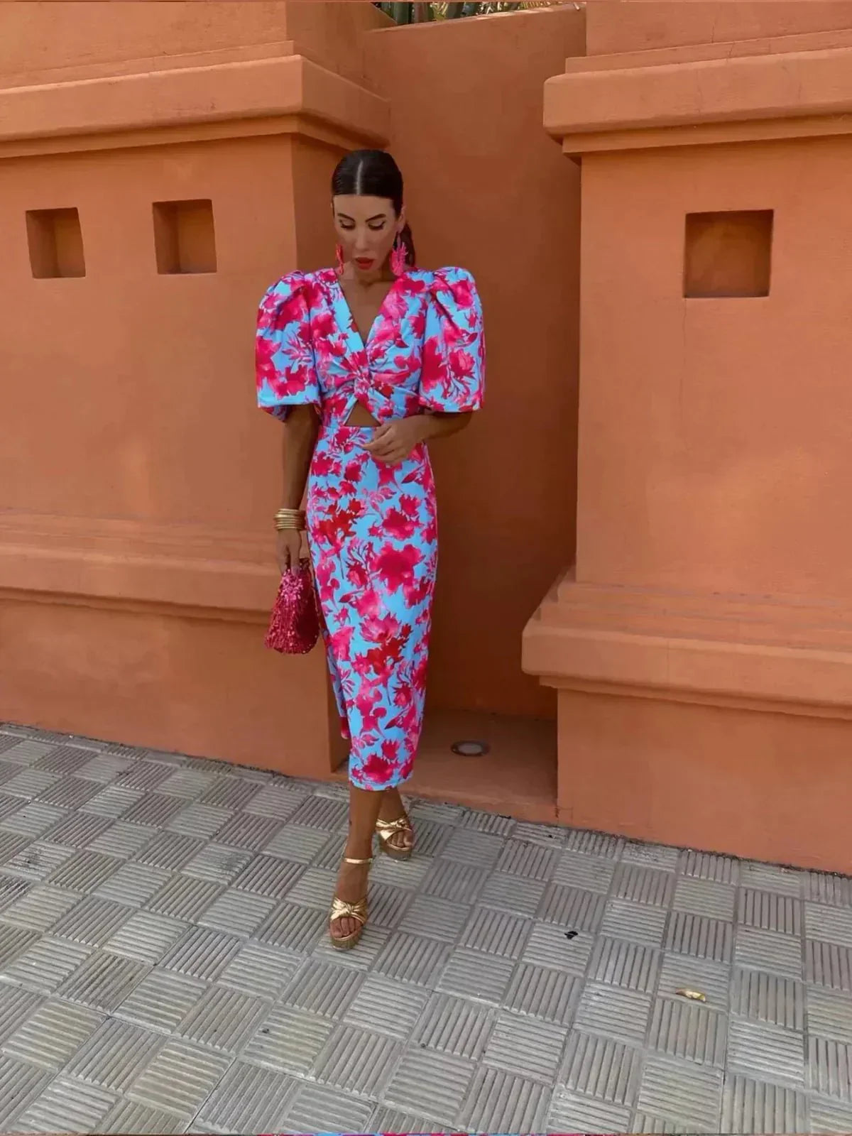 Women's Wrap Midi Dress – Pink