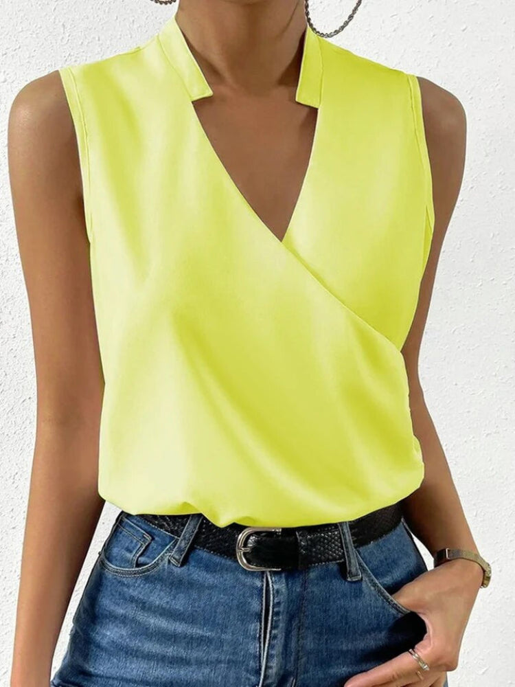 Women's V Neck Sleeveless Blouse – Yellow