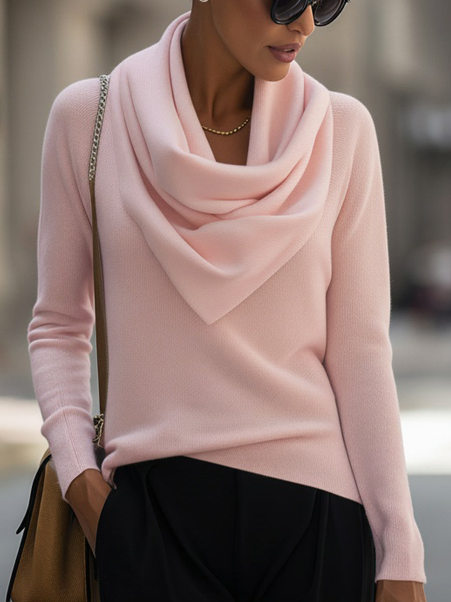 Women's Cowl Neck Long Sleeve Sweater – Pink