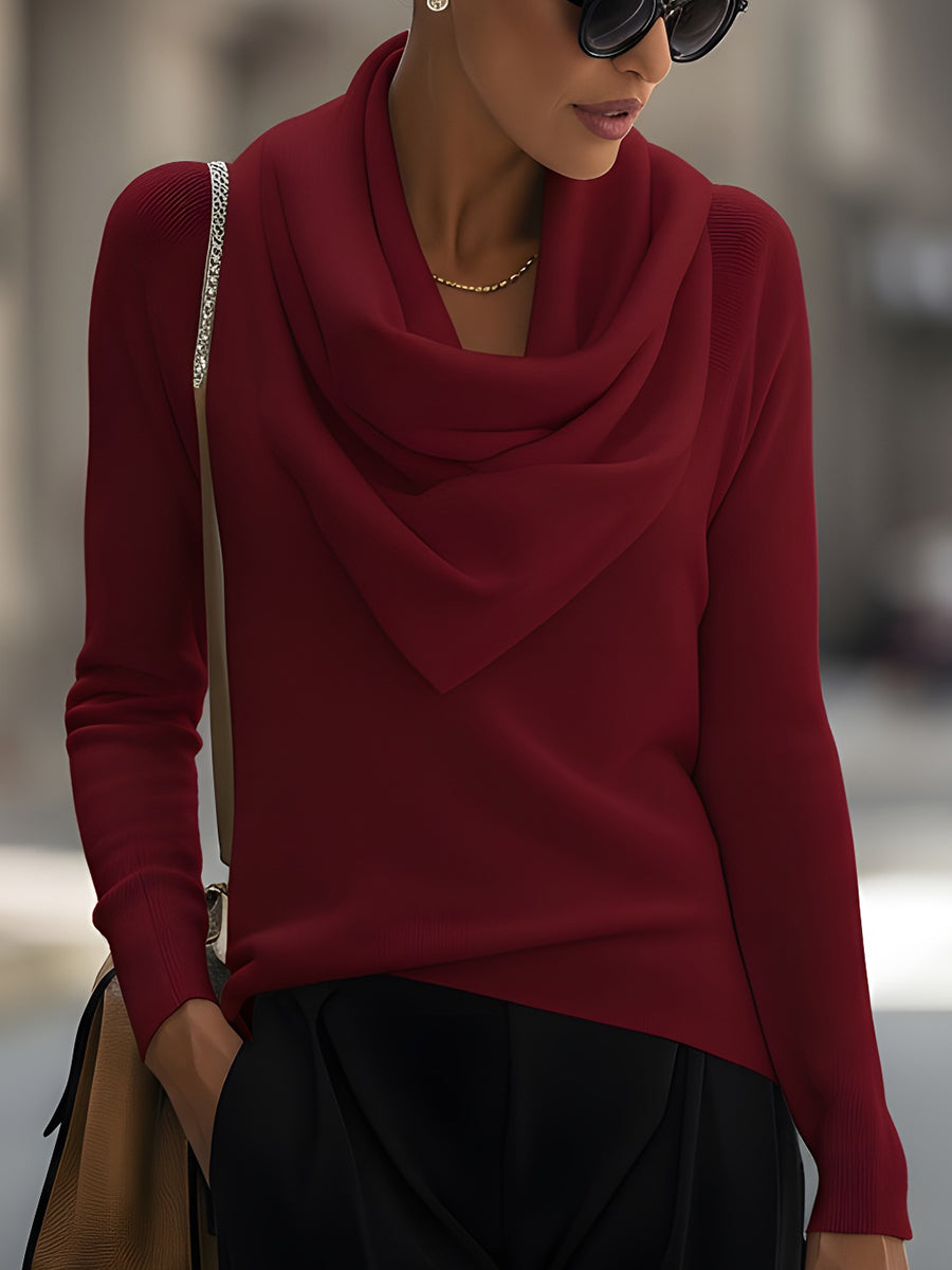 Women's Cowl Neck Long Sleeve Sweater – Burgundy