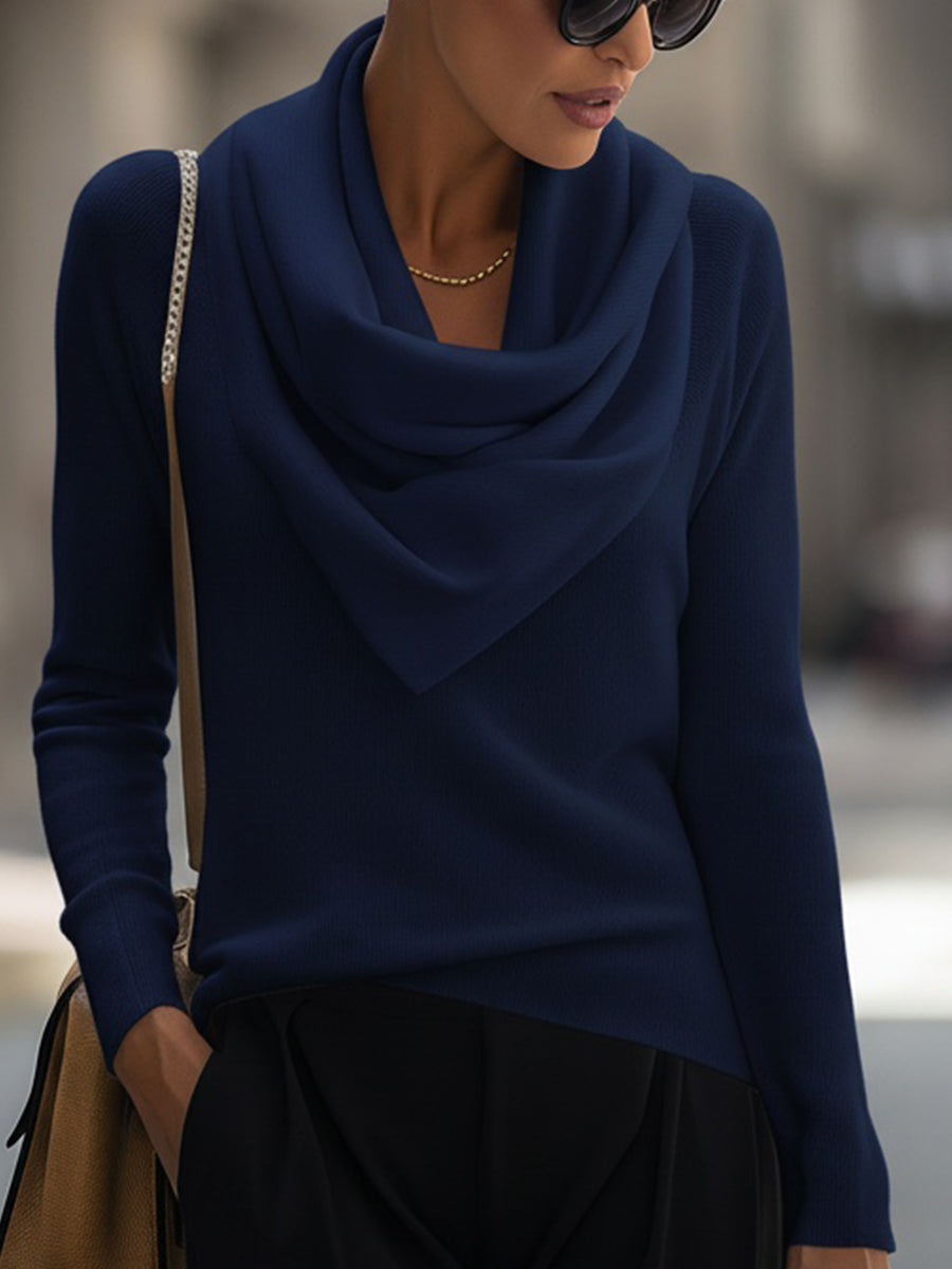 Women's Cowl Neck Long Sleeve Sweater – Navy Blue