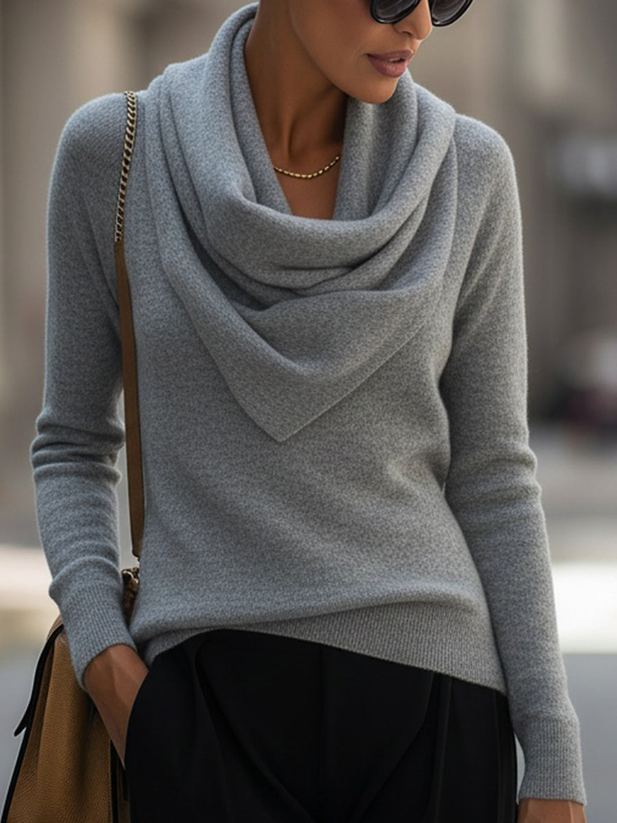 Women's Cowl Neck Long Sleeve Sweater – Grey