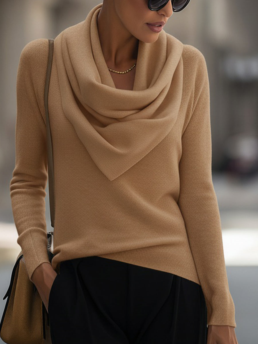 Women's Cowl Neck Long Sleeve Sweater – Camel