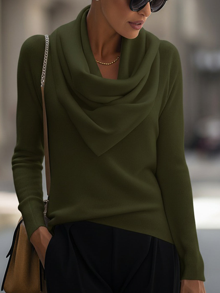 Women's Cowl Neck Long Sleeve Sweater – Olive Green