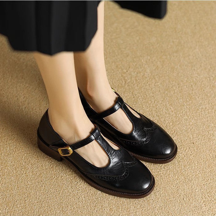 Women's Block Heel T-Strap Mary Janes – Black