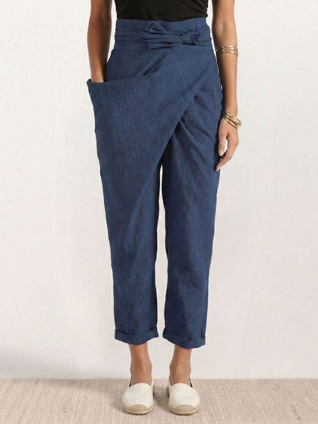 Women's High Waist Cropped Pants – Navy Blue