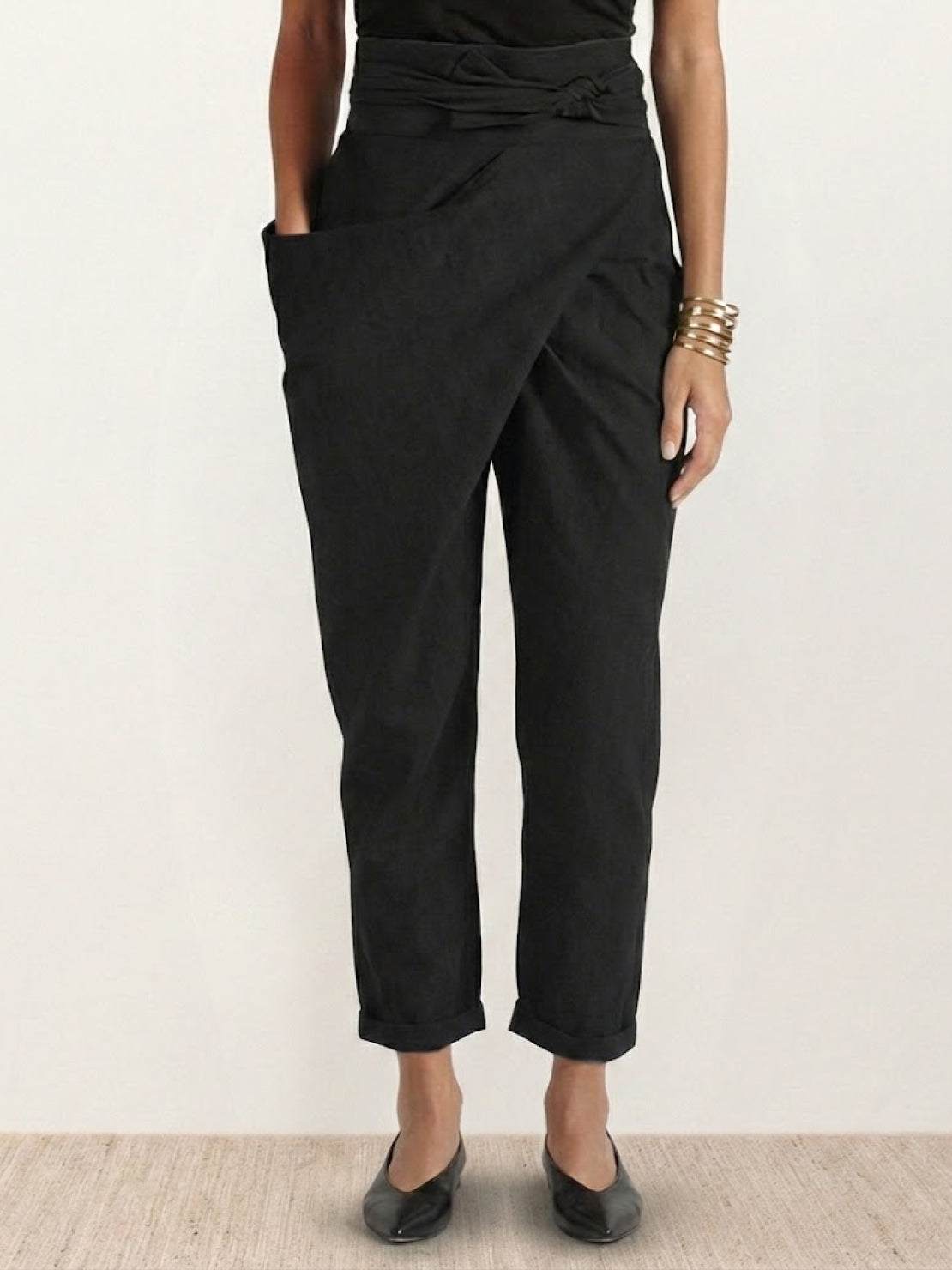 Women's High Waist Cropped Pants – Black