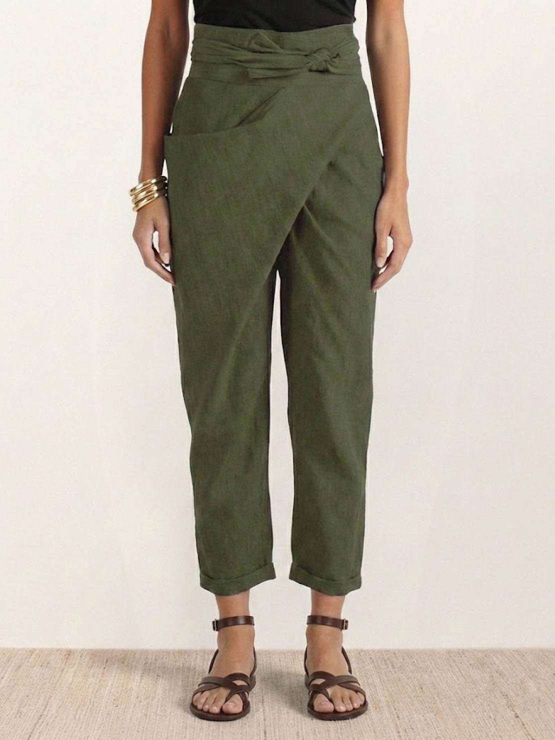 Women's High Waist Cropped Pants – Army Green