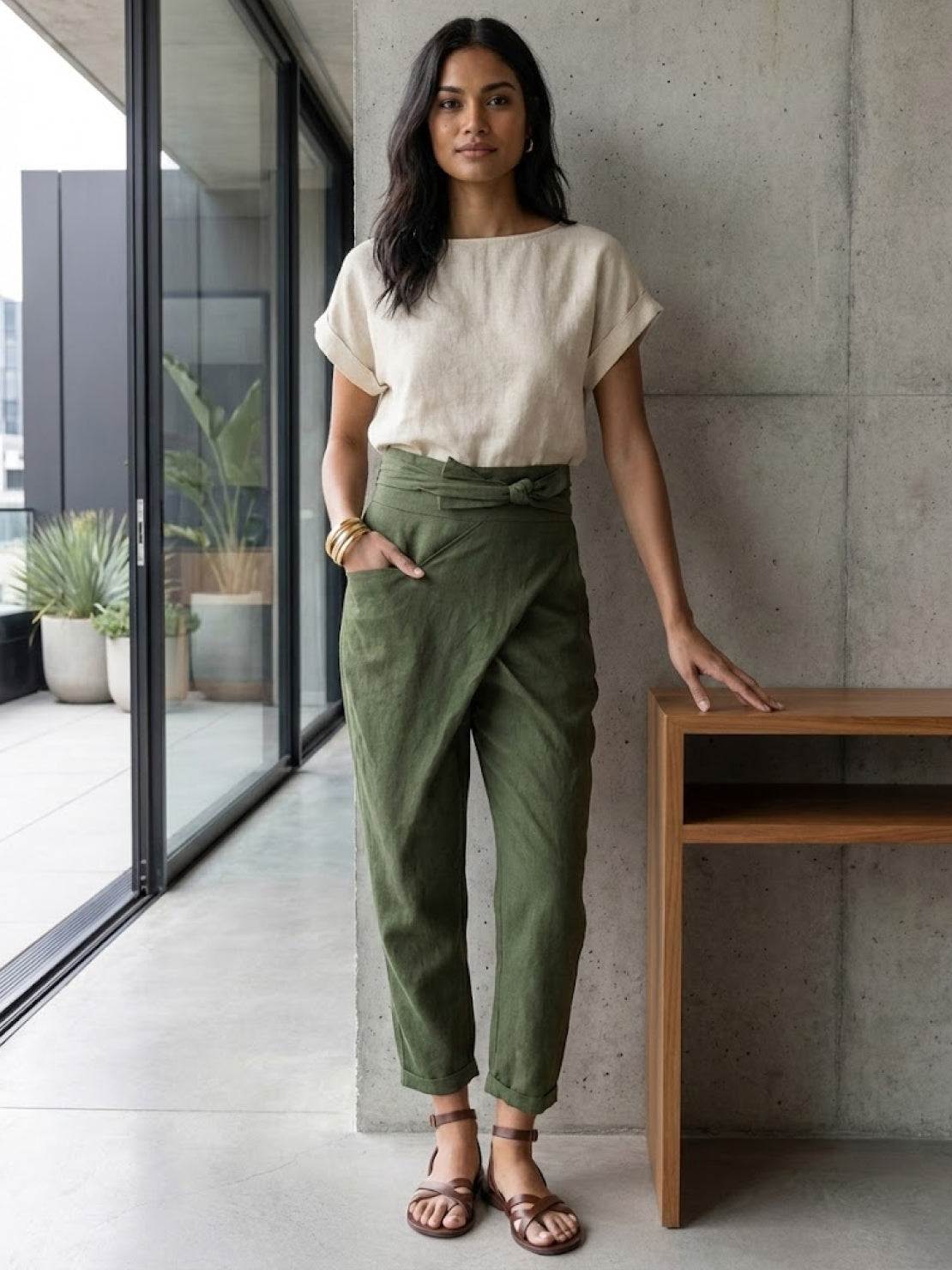 Women's High Waist Cropped Pants