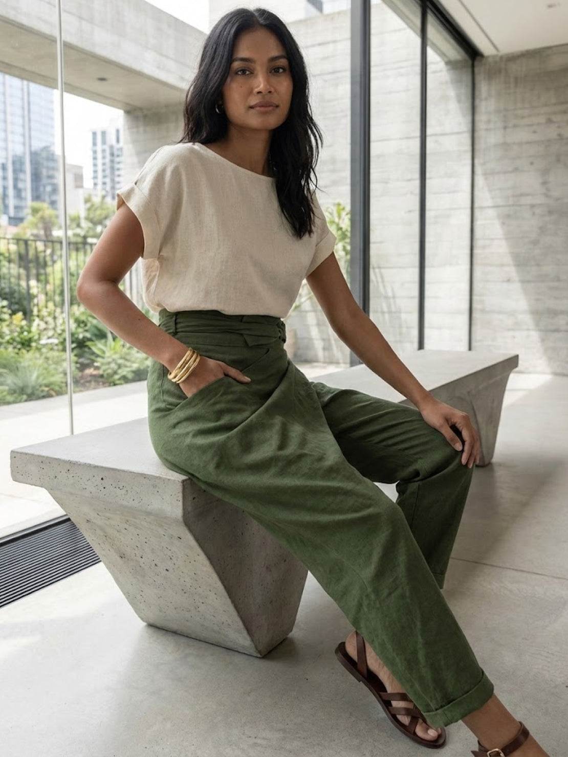 Women's High Waist Cropped Pants