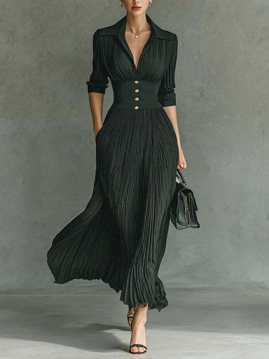 Women's Pleated Maxi Dress – Black