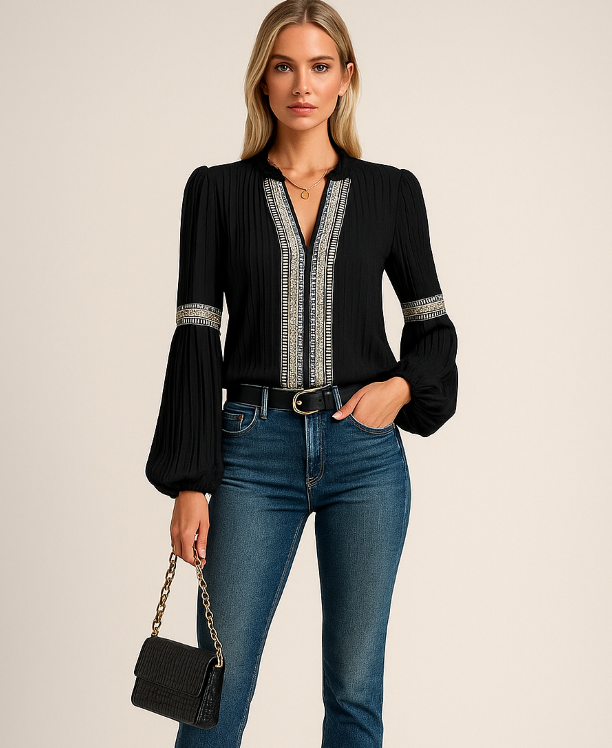 Women's V Neck Long Sleeve Blouse