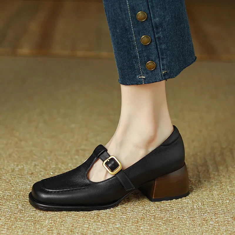 Women's Block Heel T-Strap Mary Janes