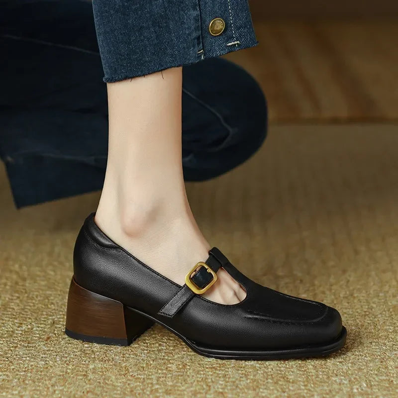 Women's Block Heel T-Strap Mary Janes