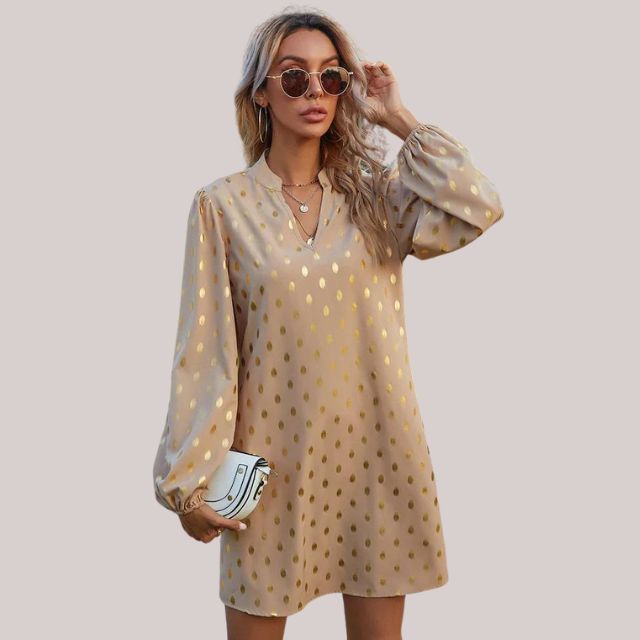 Women's V Neck Mini Dress – Gold