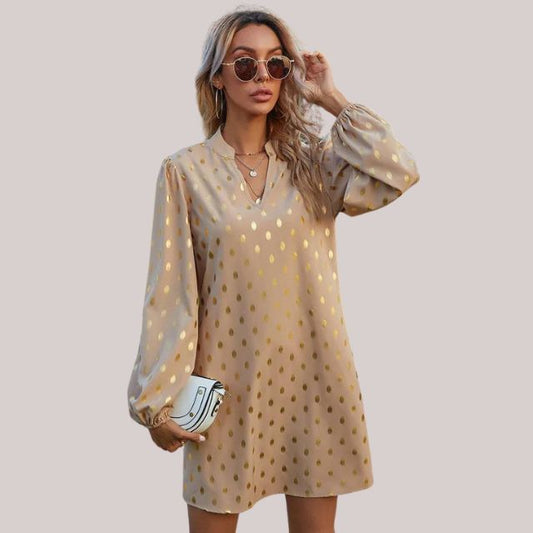 Women's V Neck Mini Dress – Gold