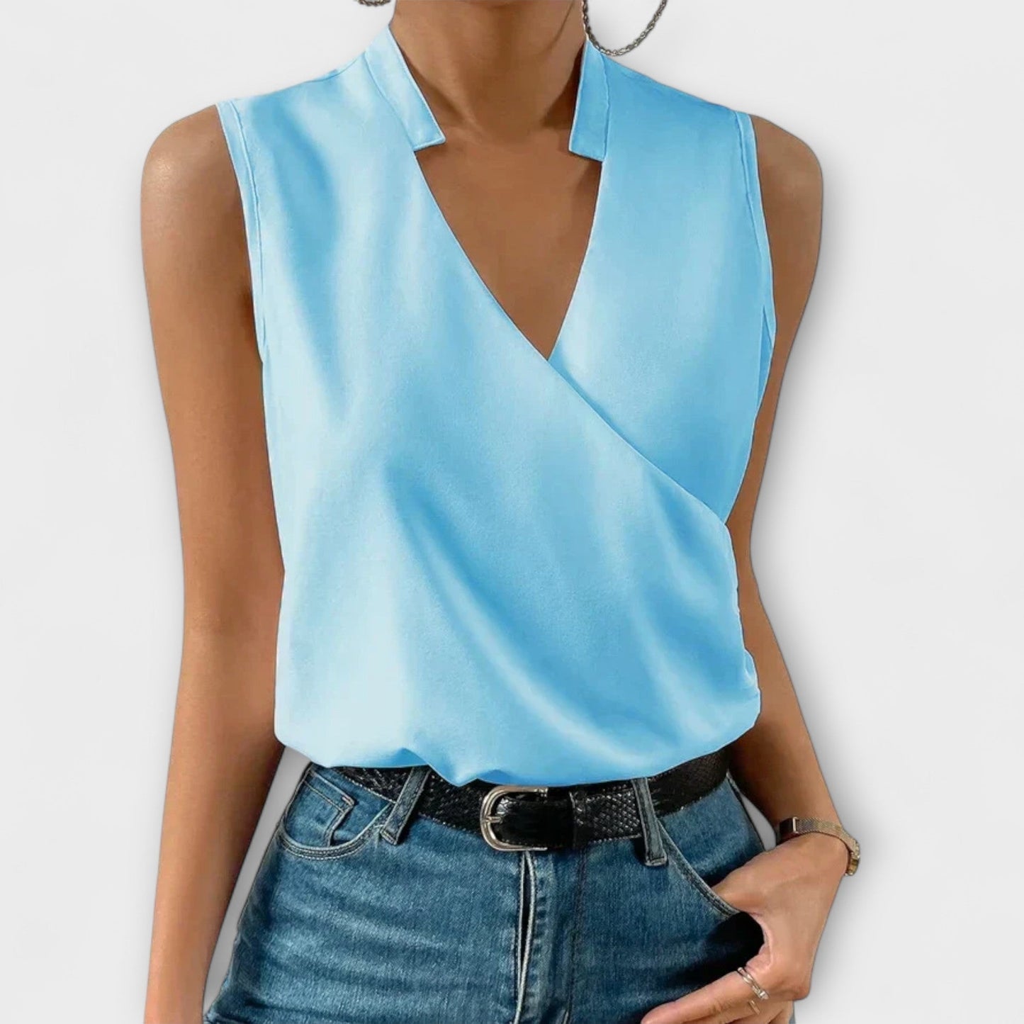 Women's Wrap Sleeveless Blouse – Light Blue