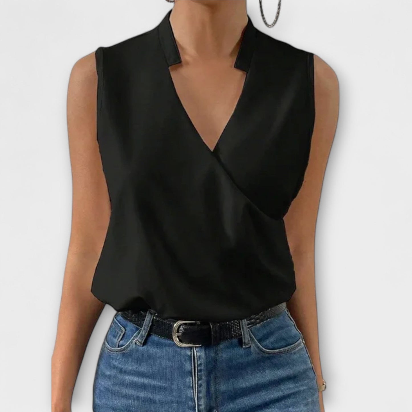Women's Wrap Sleeveless Blouse – Black