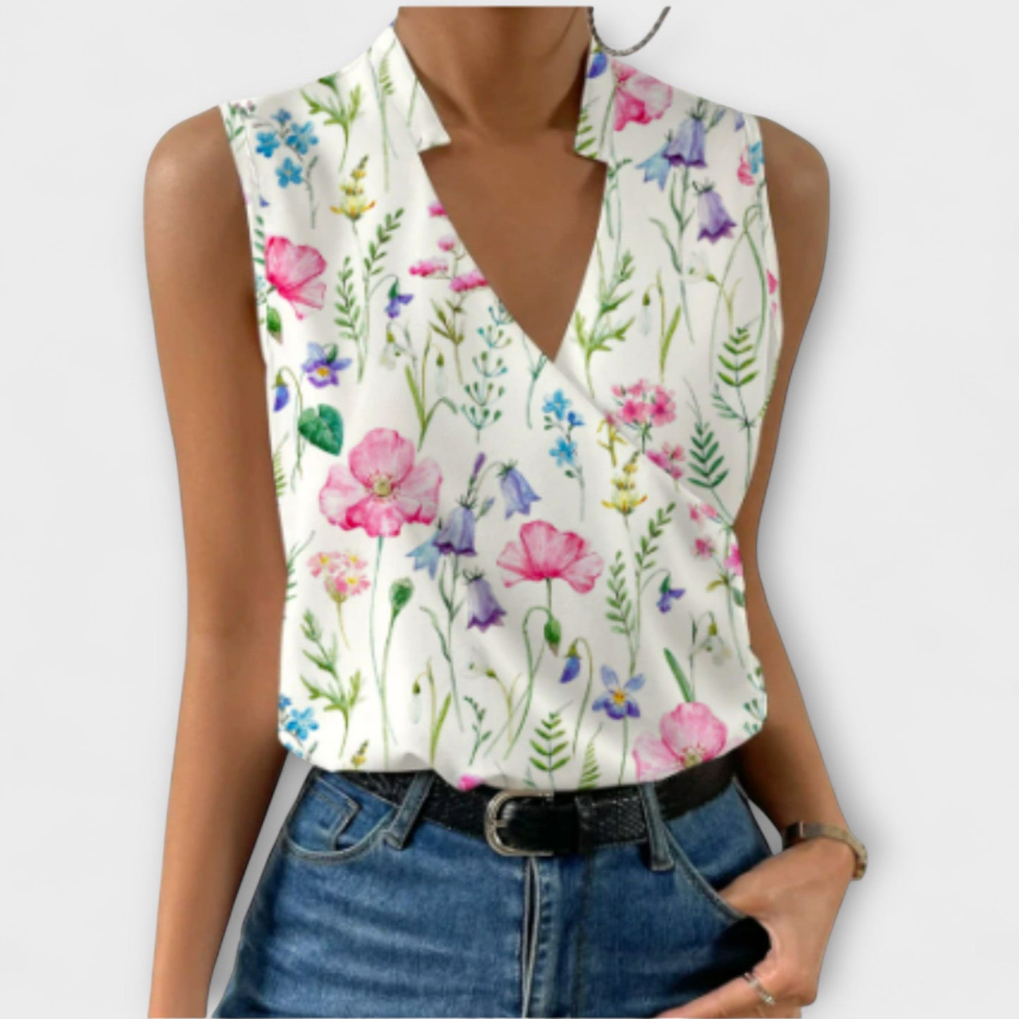 Women's Wrap Sleeveless Blouse – Floral 1