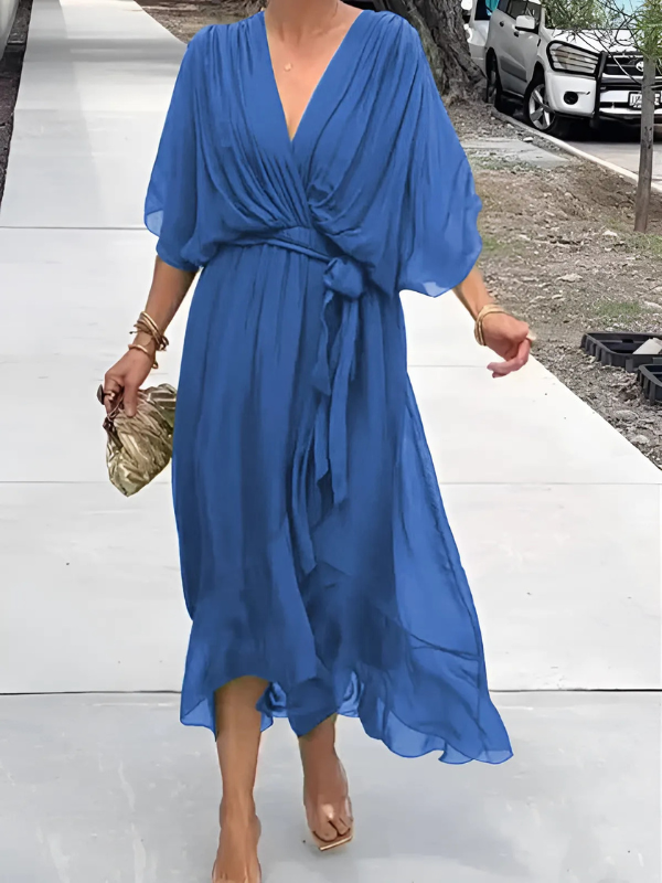 Women's V Neck Midi Dress – Blue