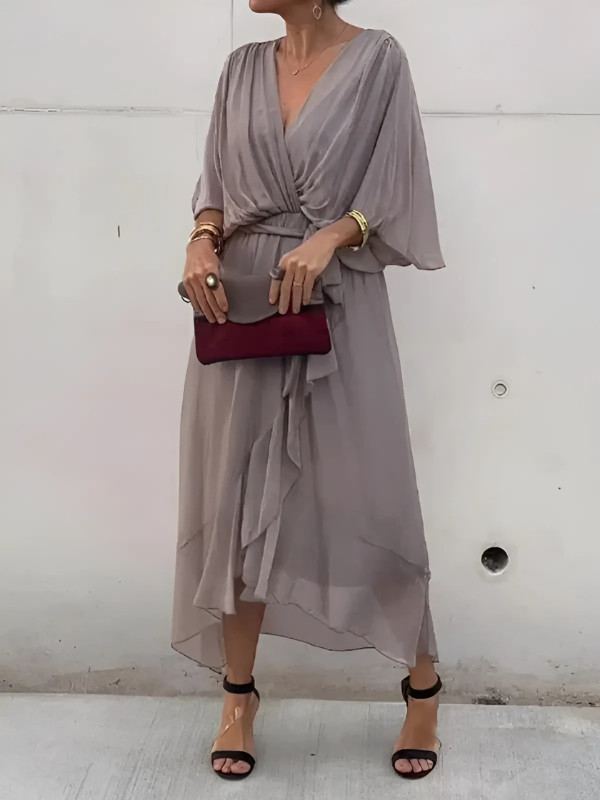 Women's V Neck Midi Dress – Grey