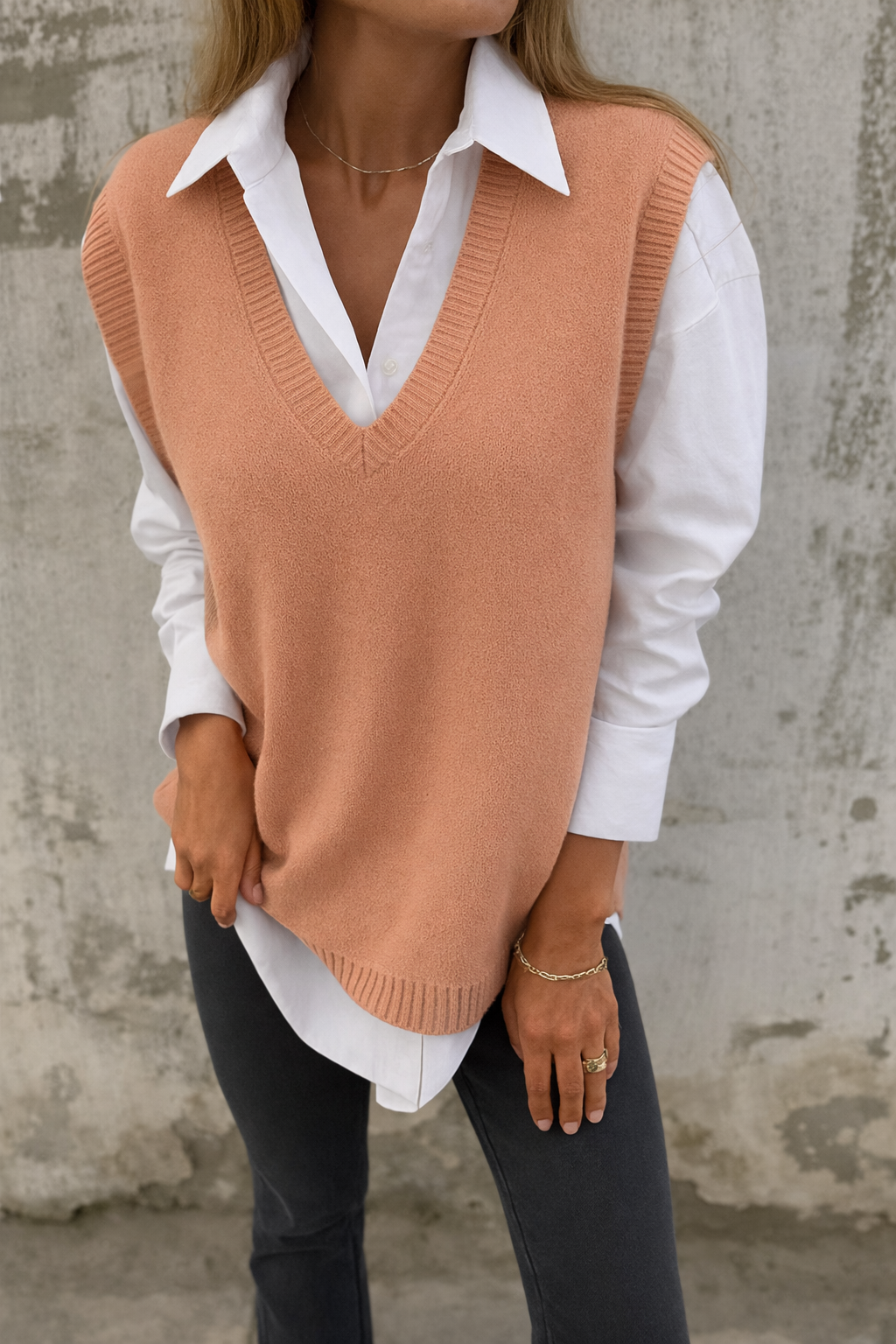 Women's V Neck Sleeveless Sweater – Brown