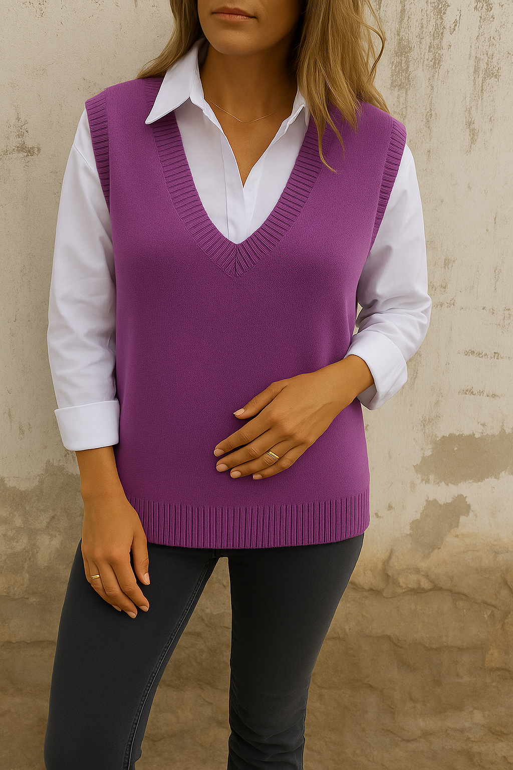 Women's V Neck Sleeveless Sweater – Purple