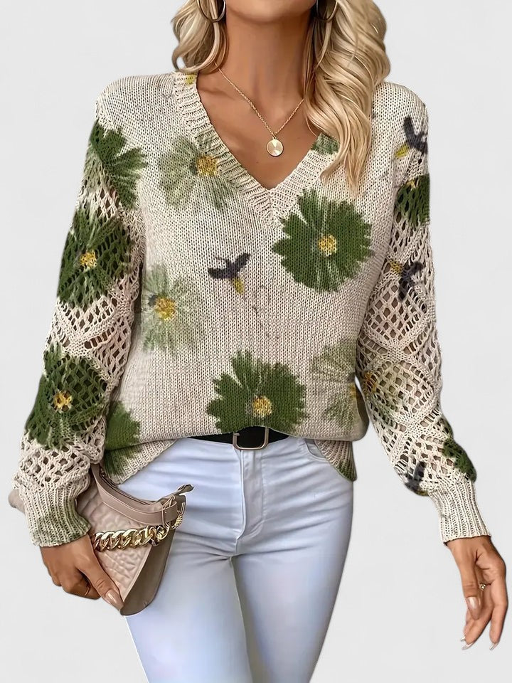 Women's V Neck Long Sleeve Sweater
