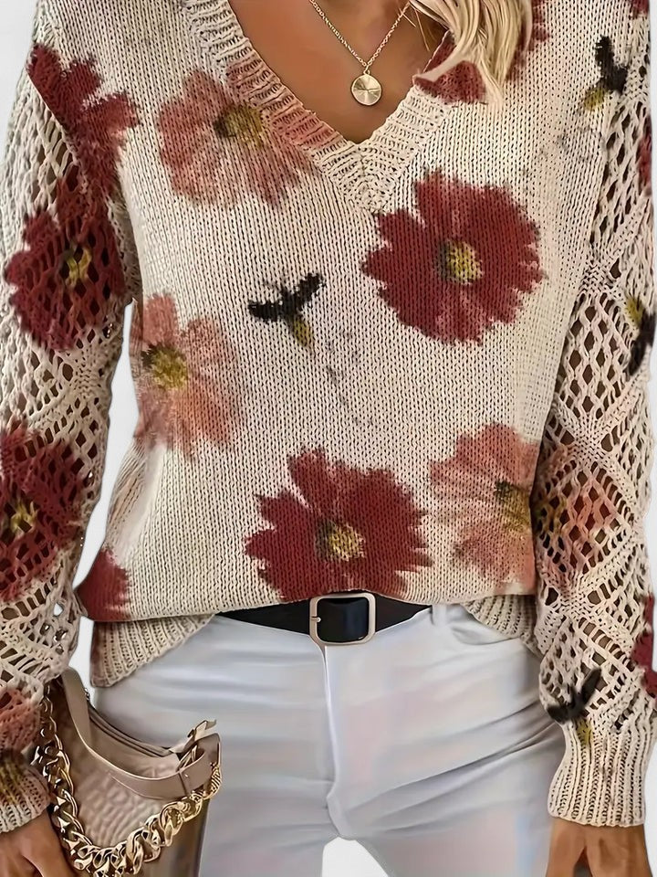 Women's V Neck Long Sleeve Sweater