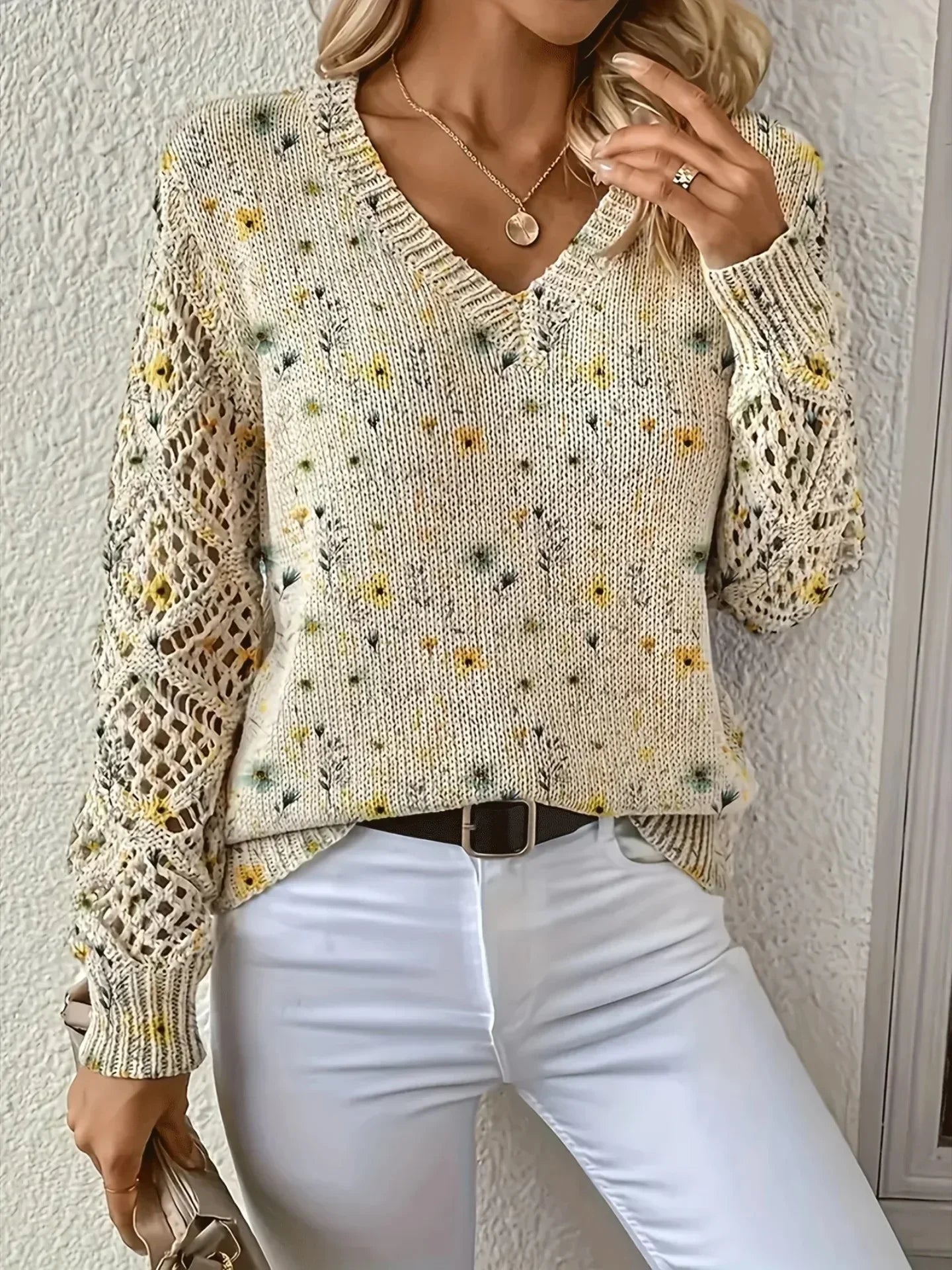 Women's V Neck Long Sleeve Sweater
