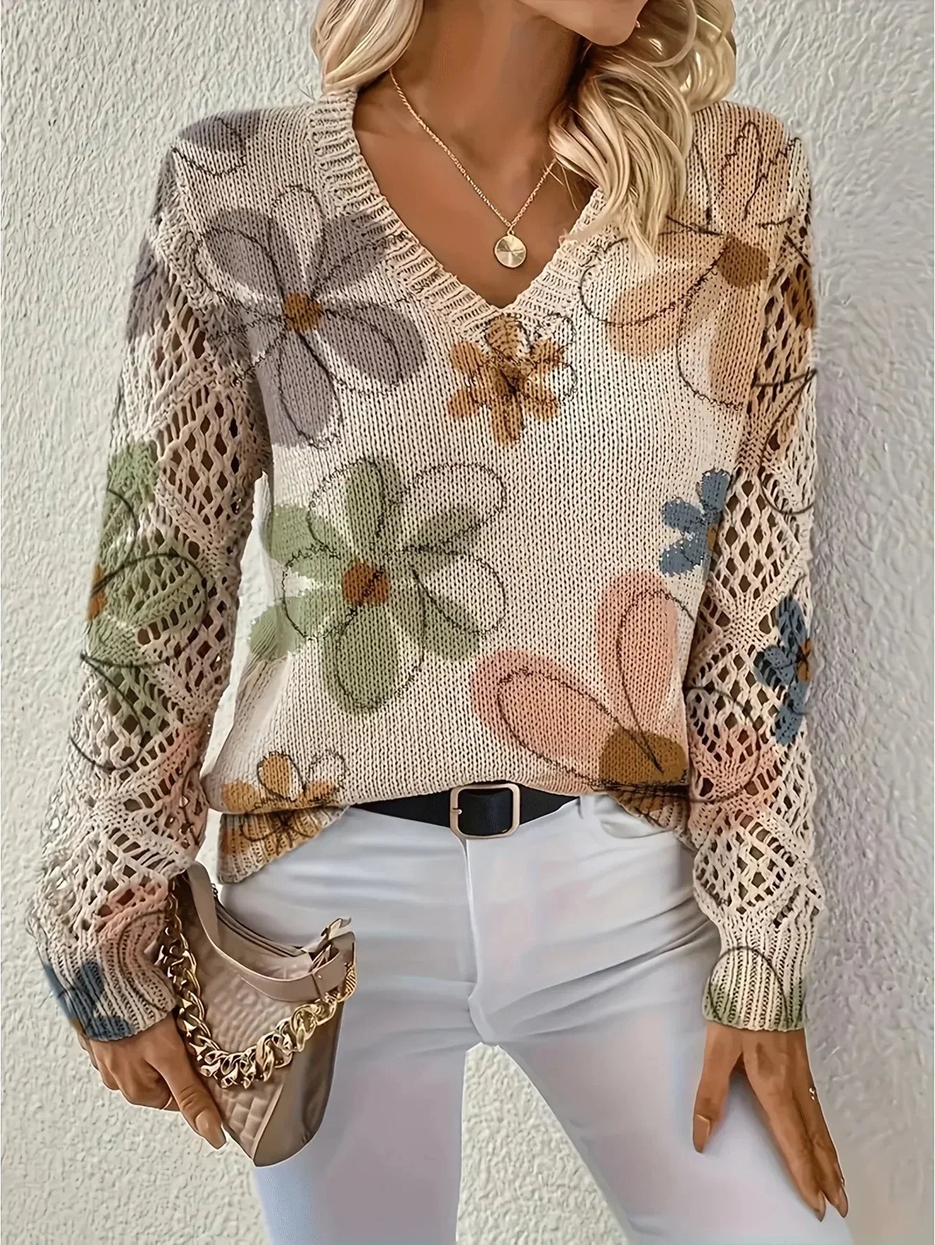 Women's V Neck Long Sleeve Sweater
