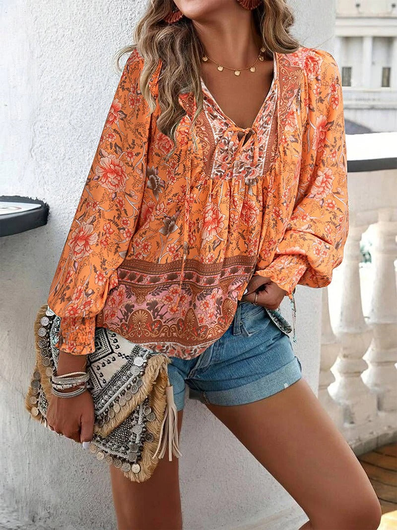 Women's V Neck Long Sleeve Blouse