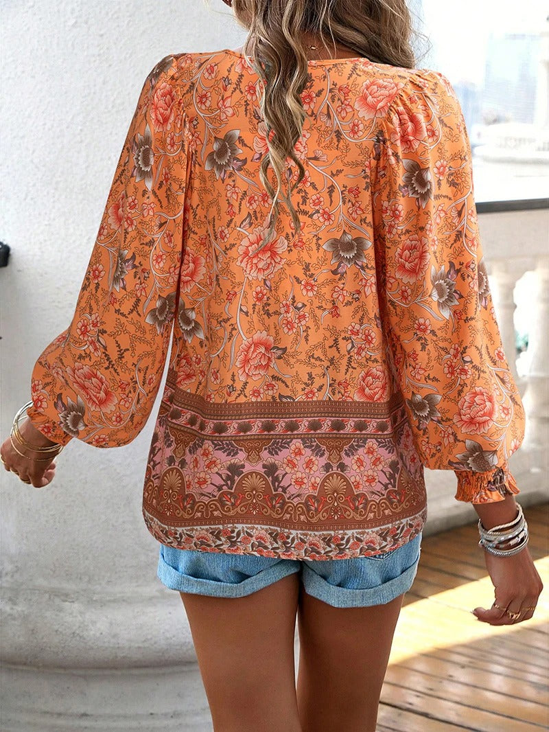 Women's V Neck Long Sleeve Blouse