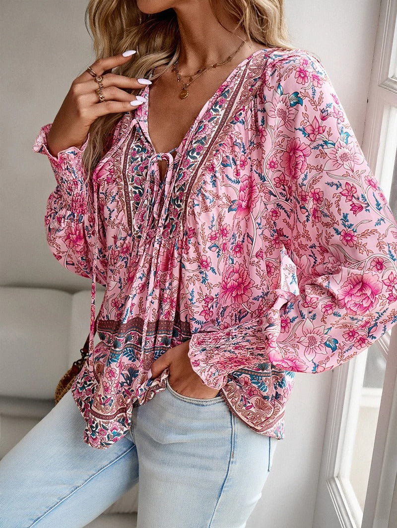 Women's V Neck Long Sleeve Blouse