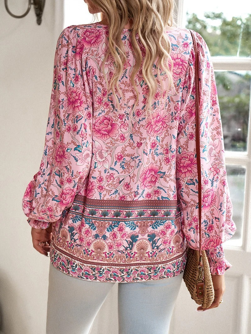 Women's V Neck Long Sleeve Blouse