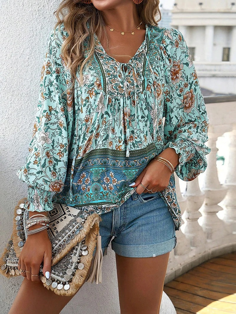 Women's V Neck Long Sleeve Blouse