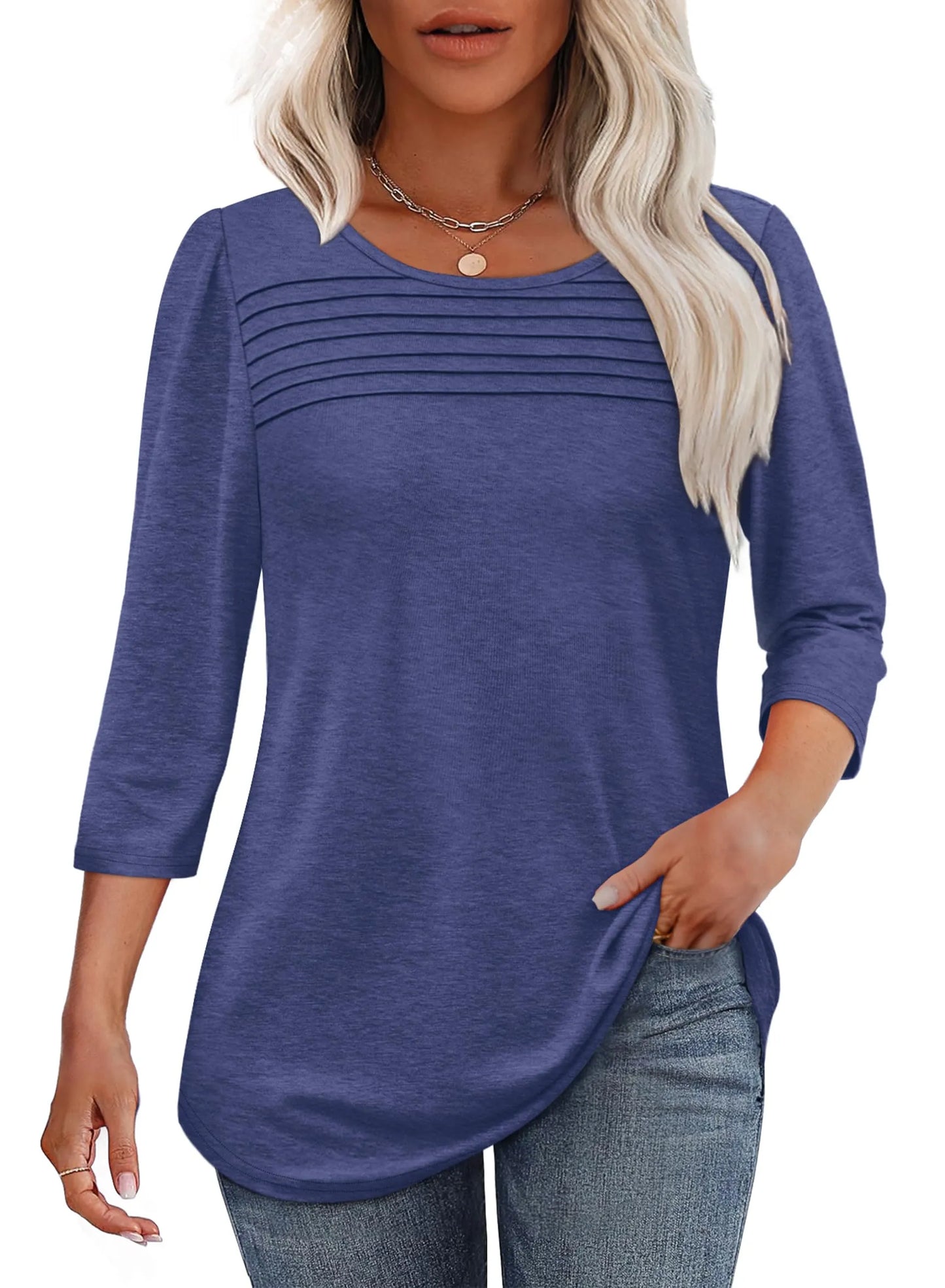 Women's Pleated Blouse – Dark Blue