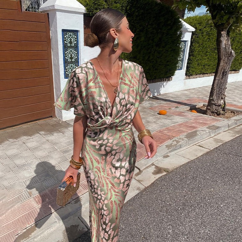 Women's V Neck Midi Dress