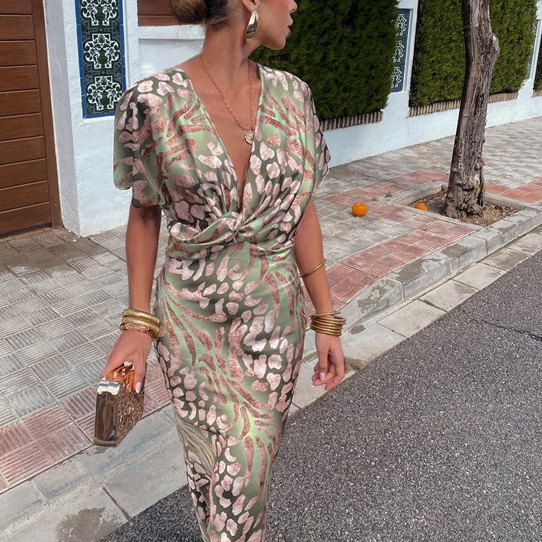 Women's V Neck Midi Dress