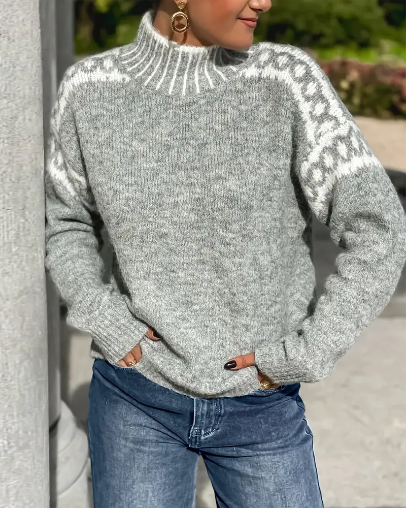 Women's Turtleneck Long Sleeve Sweater – Grey