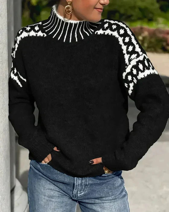 Women's Turtleneck Long Sleeve Sweater – Black